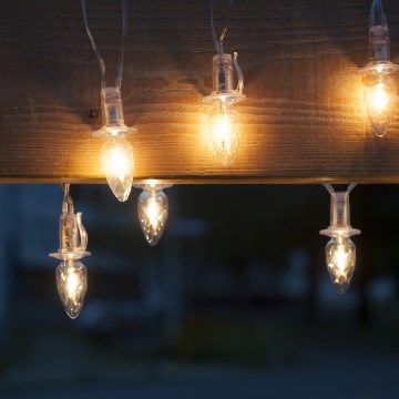 Erweiterbare LED-Außenlichterkette CONE FILAMENT 20×E10 14 m klar/warmweiß IP44, Hergestellt in Tschechien