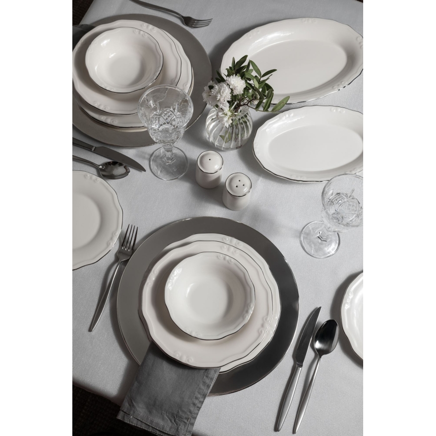 Essservice, 53-teilig, weiß/silber, Porzellan