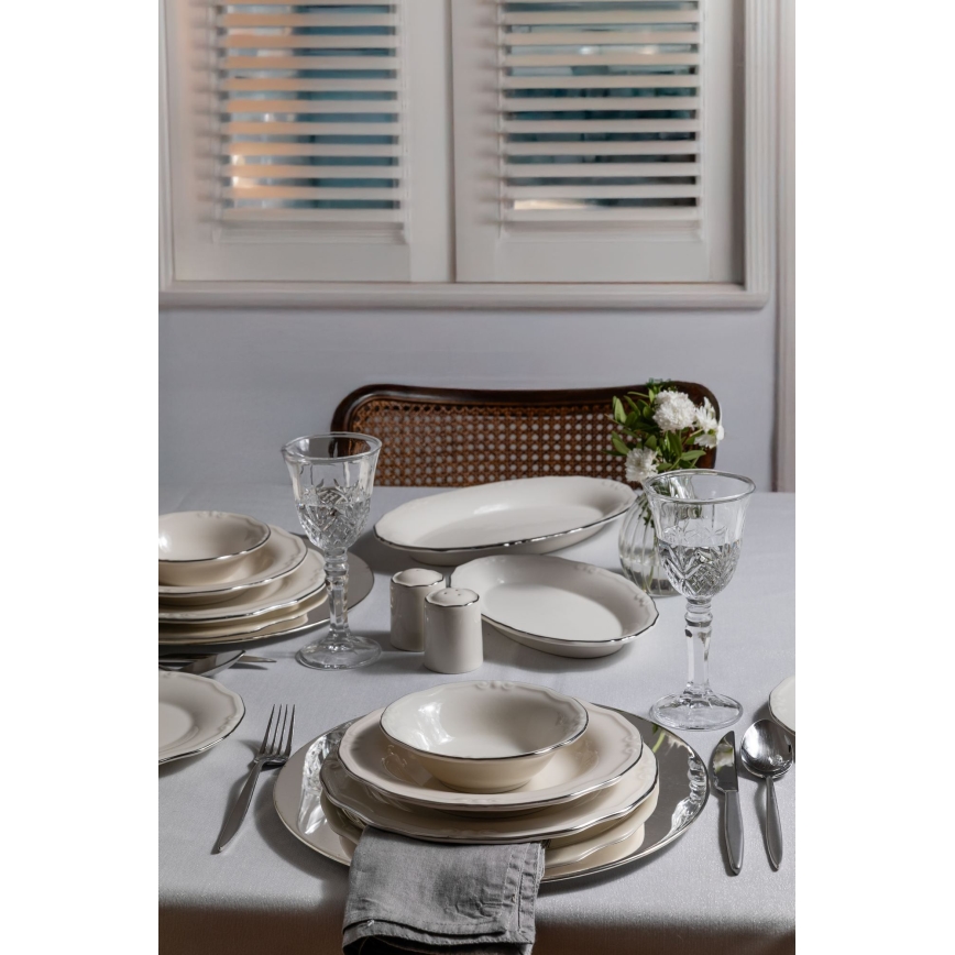Essservice, 53-teilig, weiß/silber, Porzellan