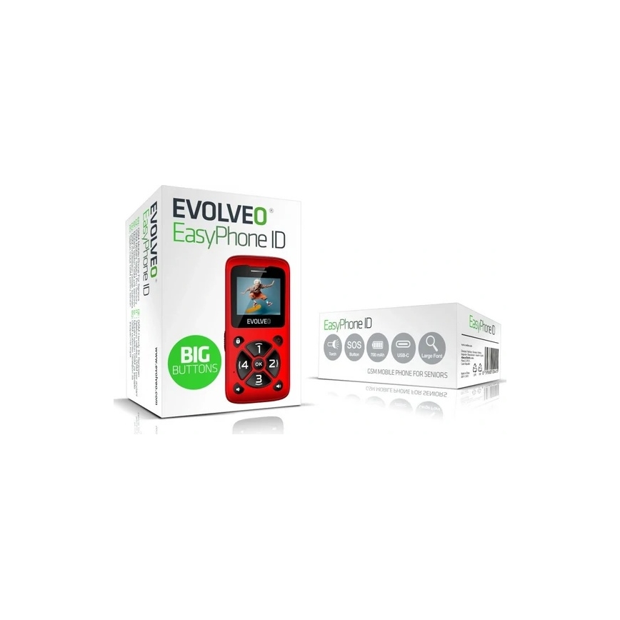Evolveo - EasyPhone ID Mobiltelefon für Senioren rot