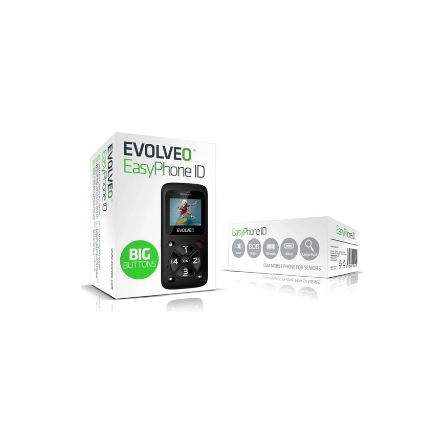 Evolveo - EasyPhone ID, Mobiltelefon für Senioren, schwarz