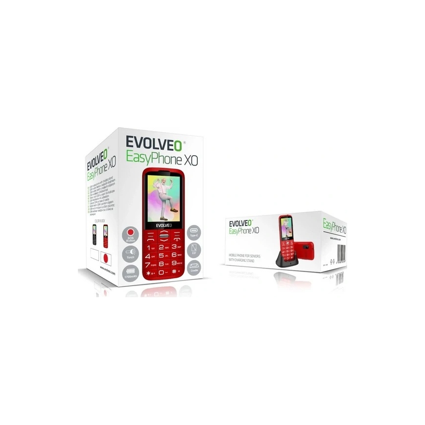 Evolveo - EasyPhone XO Mobiltelefon für Senioren, rot