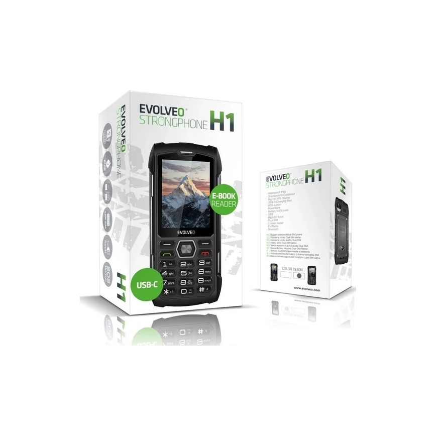 Evolveo - StrongPhone H1, wasserdichtes Dual-SIM-Telefon, schwarz - silber