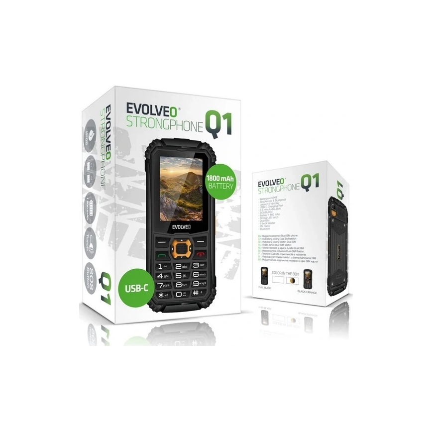 Evolveo - StrongPhone Q1 wasserdichtes Dual-SIM-Telefon schwarz/orange
