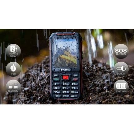 Evolveo - StrongPhone W4, wasserdichtes Dual-SIM-Handy schwarz/rot