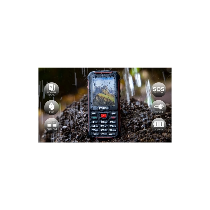 Evolveo - StrongPhone W4, wasserdichtes Dual-SIM-Handy schwarz/rot