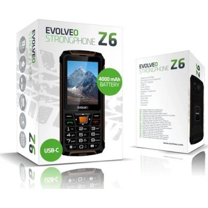 Evolveo - StrongPhone Z6, wasserdichtes Dual SIM Telefon, schwarz - orange