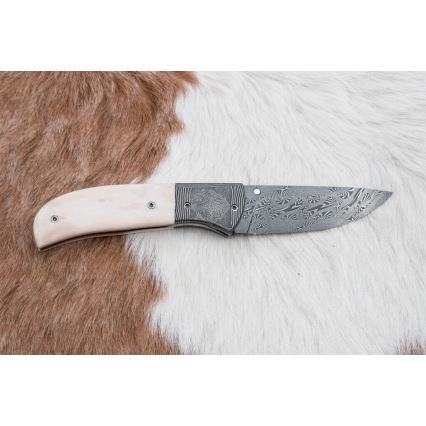 Exklusives Damast-Klappmesser 8,6 cm Mammut-Elfenbein