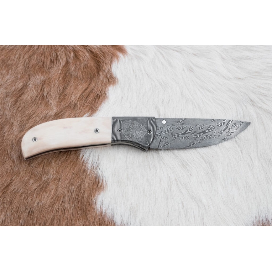 Exklusives Damast-Klappmesser 8,6 cm Mammut-Elfenbein