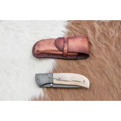 Exklusives Damast-Klappmesser 8,6 cm Mammut-Elfenbein