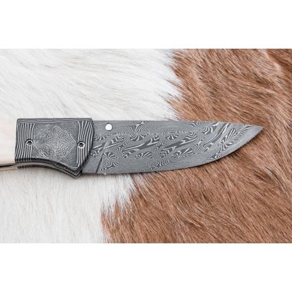 Exklusives Damast-Klappmesser 8,6 cm Mammut-Elfenbein