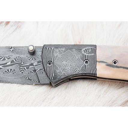 Exklusives Damast-Klappmesser 8,6 cm Mammut-Elfenbein