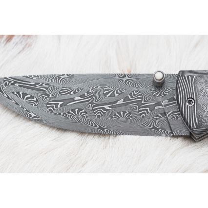 Exklusives Damast-Klappmesser 8,6 cm Mammut-Elfenbein
