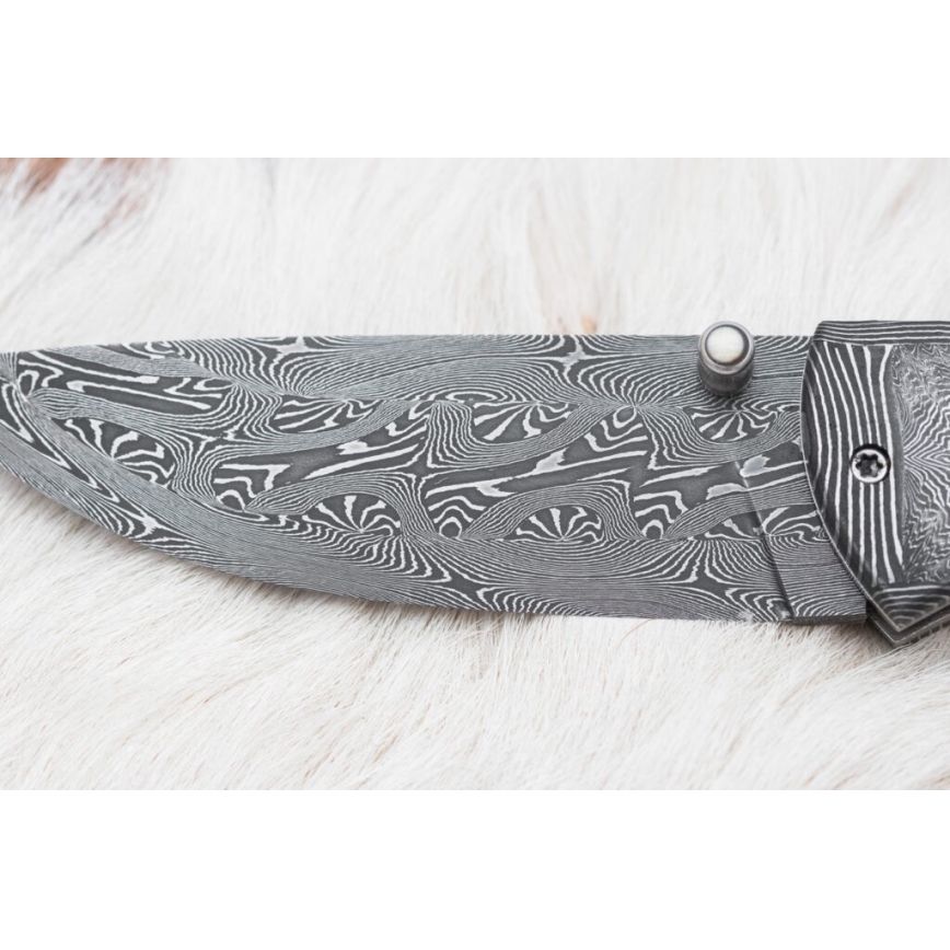 Exklusives Damast-Klappmesser 8,6 cm Mammut-Elfenbein