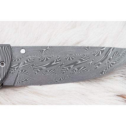 Exklusives Damast-Klappmesser 8,6 cm Mammut-Elfenbein