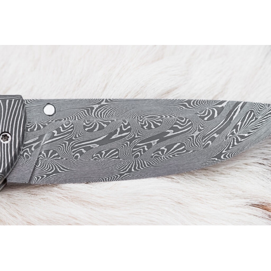 Exklusives Damast-Klappmesser 8,6 cm Mammut-Elfenbein