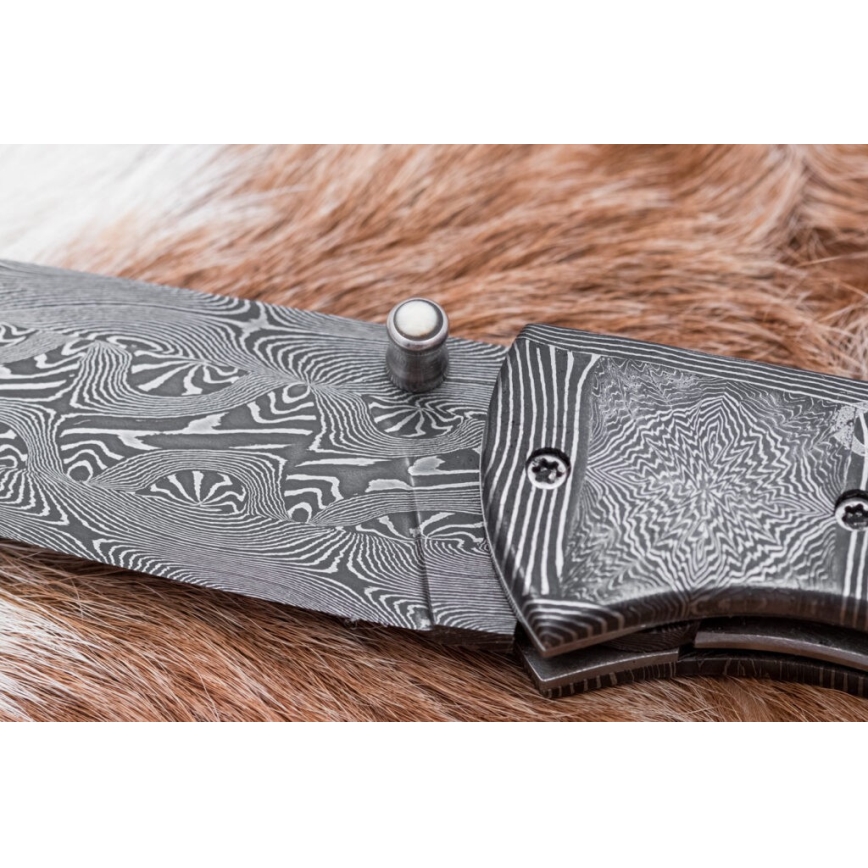 Exklusives Damast-Klappmesser 8,6 cm Mammut-Elfenbein