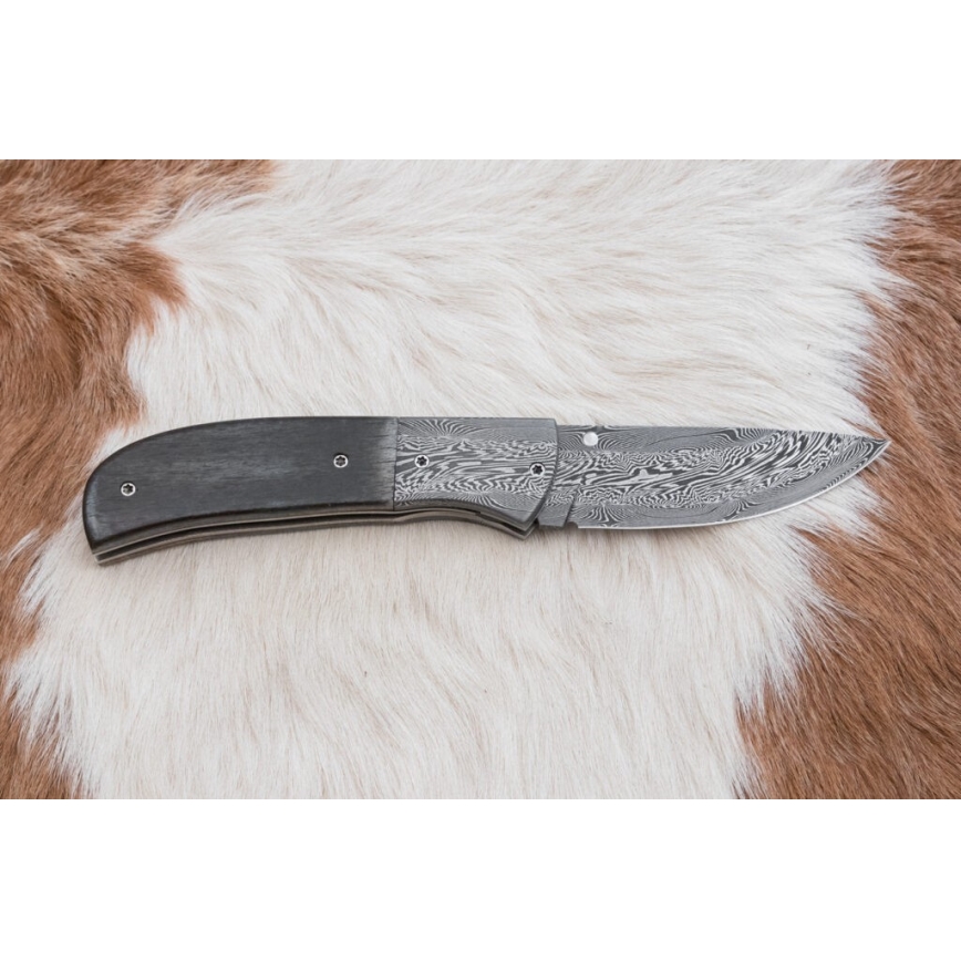 Exklusives Damast-Klappmesser 8 cm Mammutknochen