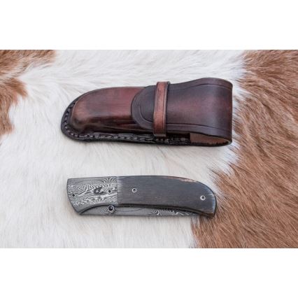 Exklusives Damast-Klappmesser 8 cm Mammutknochen
