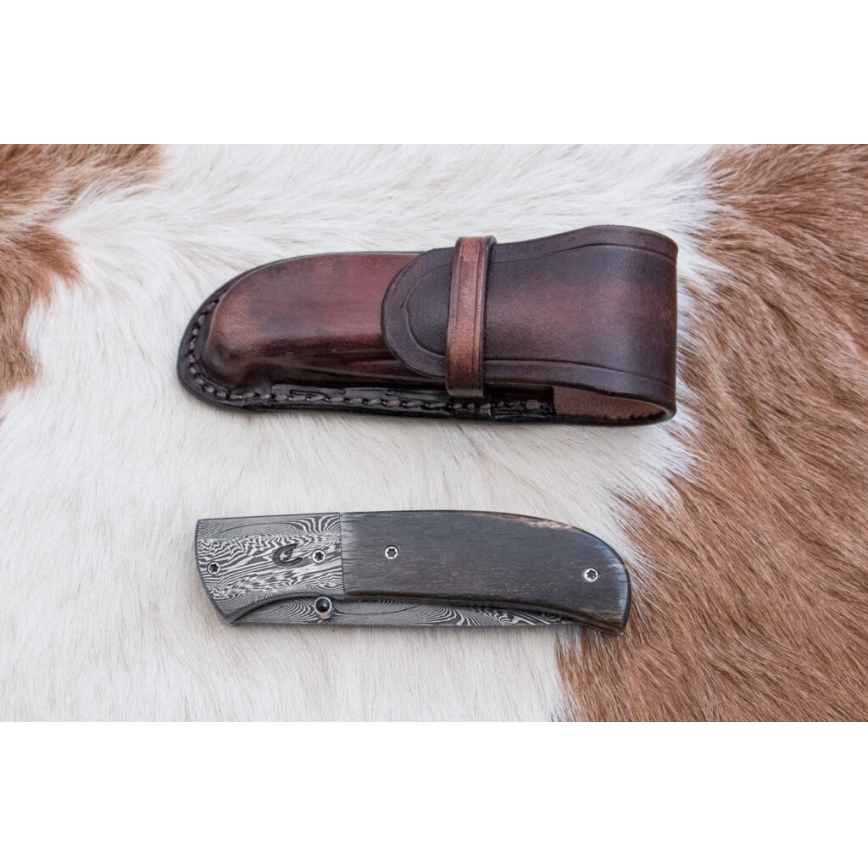 Exklusives Damast-Klappmesser 8 cm Mammutknochen