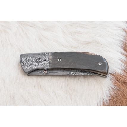 Exklusives Damast-Klappmesser 8 cm Mammutknochen