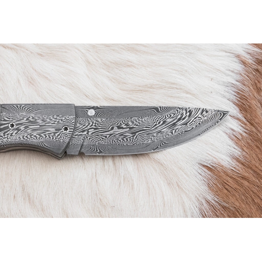 Exklusives Damast-Klappmesser 8 cm Mammutknochen