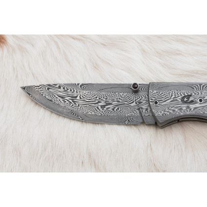 Exklusives Damast-Klappmesser 8 cm Mammutknochen