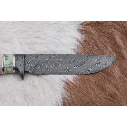 Exklusives Damastmesser 13 cm Serpentinit/Rentiergeweih