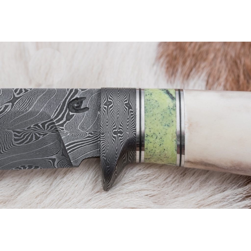Exklusives Damastmesser 13 cm Serpentinit/Rentiergeweih