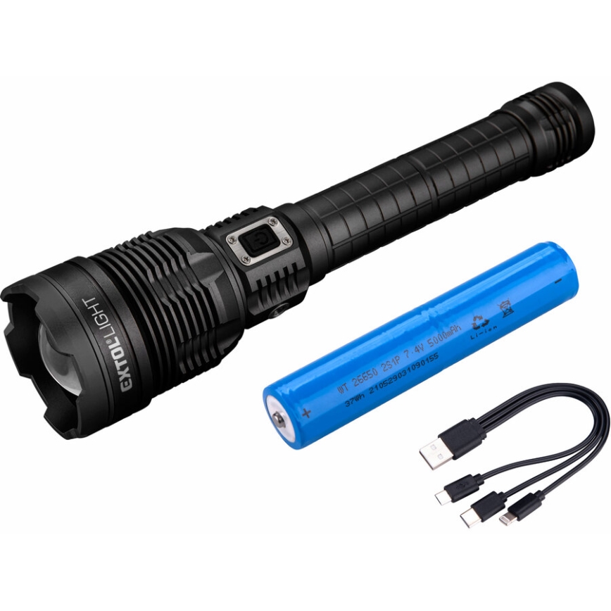 Extol - Dimmbare, aufladbare LED-Taschenlampe mit einer Powerbank LED/60W/10000 mAh 8000 lm IPX4 schwarz