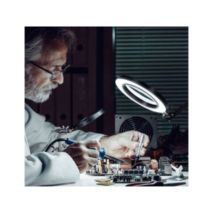 Extol - Dimmbare LED-Tischleuchte mit Vergrößerungsglas LED/8W/5V 2900/4500/7500K schwarz