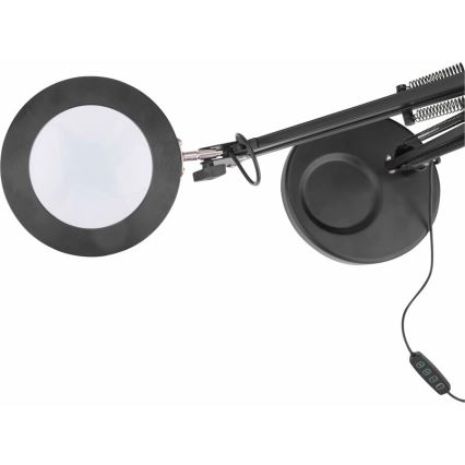 Extol - Dimmbare LED-Tischleuchte mit Vergrößerungsglas LED/8W/5V 2900/4500/7500K schwarz