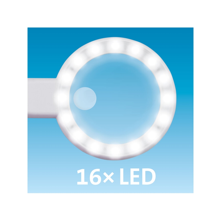 Extol - Dimmbare, wiederaufladbare LED-Lupe mit LED-Beleuchtung/650 mAh weiß/grau