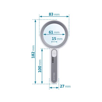 Extol - Dimmbare, wiederaufladbare LED-Lupe mit LED-Beleuchtung/650 mAh weiß/grau