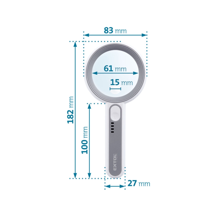 Extol - Dimmbare, wiederaufladbare LED-Lupe mit LED-Beleuchtung/650 mAh weiß/grau