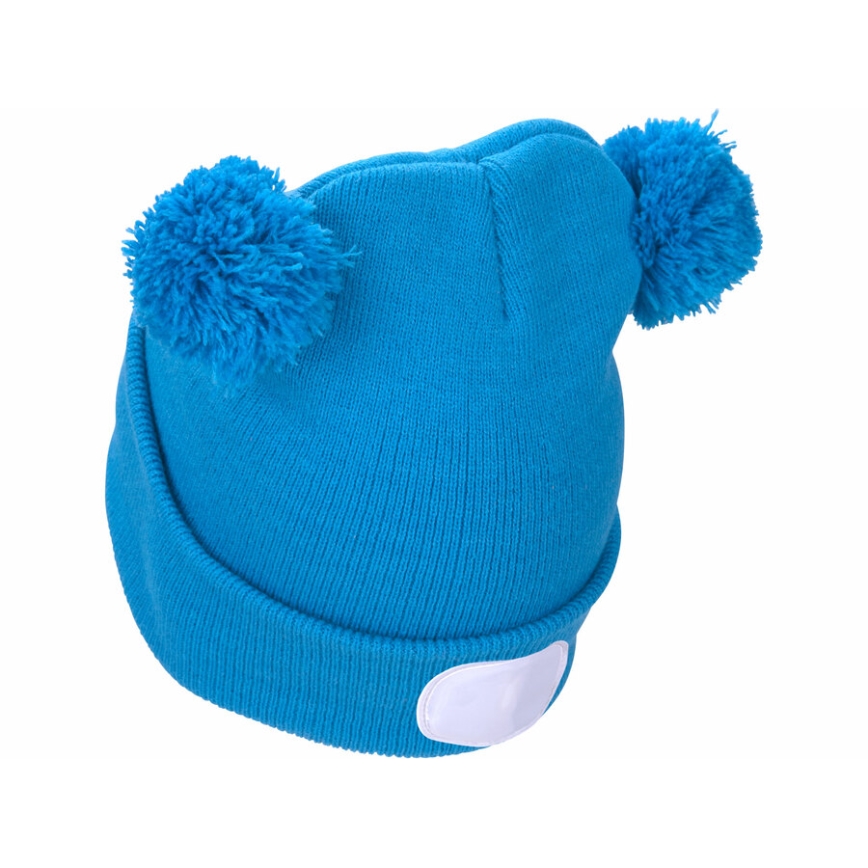 Extol - Kinder-Mütze mit integrierter Stirnlampe und USB-Ladefunktion 250 mAh, blau mit Bommel, Kindergröße