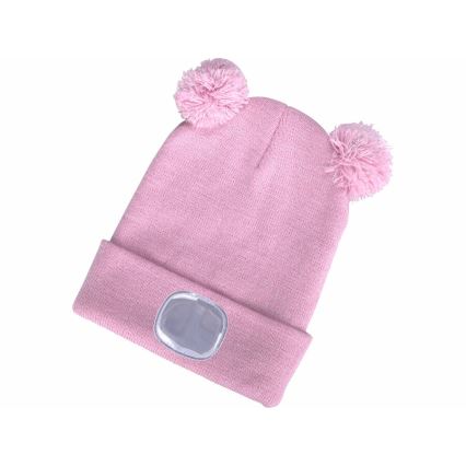 Extol - Kinder-Mütze mit Stirnlampe und USB-Ladefunktion, 250 mAh, rosa mit Bommeln, Größe: Kinder