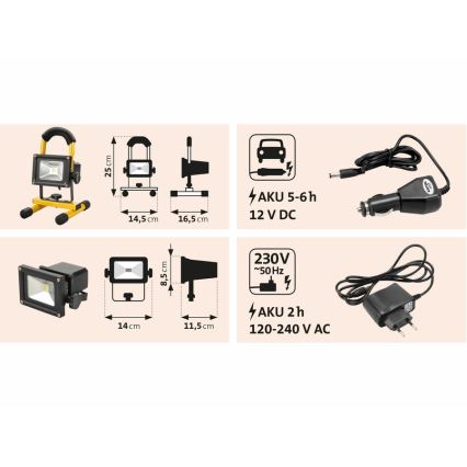 Extol - LED Akku-Strahler LED/10W/3600 mAh/8,4V IP65