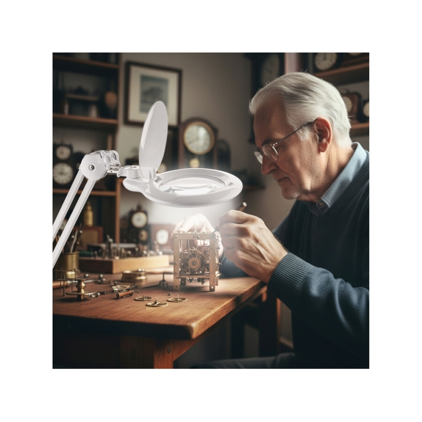 Extol - LED-dimmbare Schreibtischlampe mit Lupe LED/10W/230V weiß