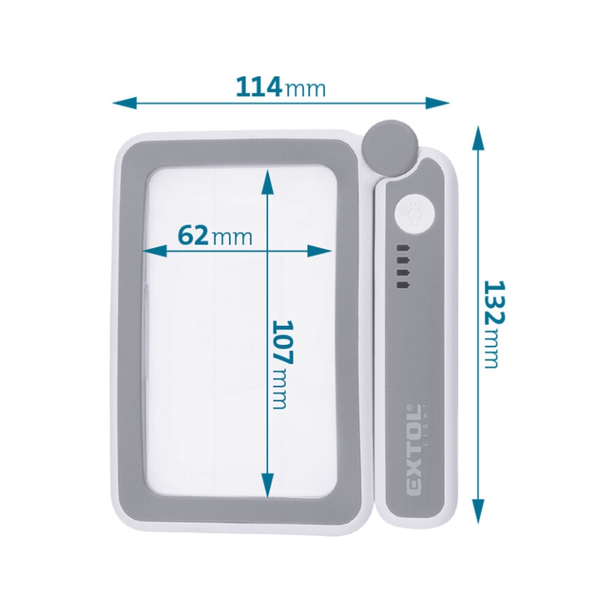 Extol - dimmbare, wiederaufladbare, zusammenklappbare Lupe mit LED-Beleuchtung/650 mAh, weiß/grau