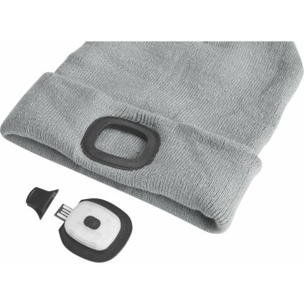Extol - Mütze mit Stirnlampe und USB-Ladefunktion, 300 mAh, grau, Einheitsgröße