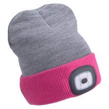 Extol – Mütze mit Stirnleuchte und USB-Aufladung 300 mAh grau/pink Größe UNI