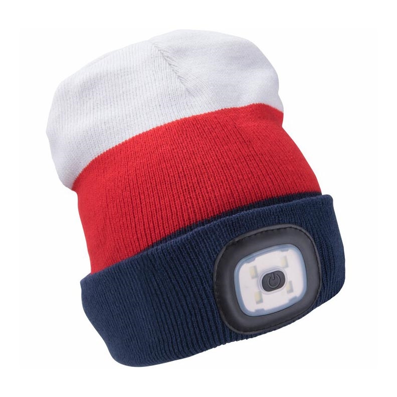 Extol – Mütze mit Stirnleuchte und USB-Aufladung 300 mAh weiß/rot/blau Größe UNI