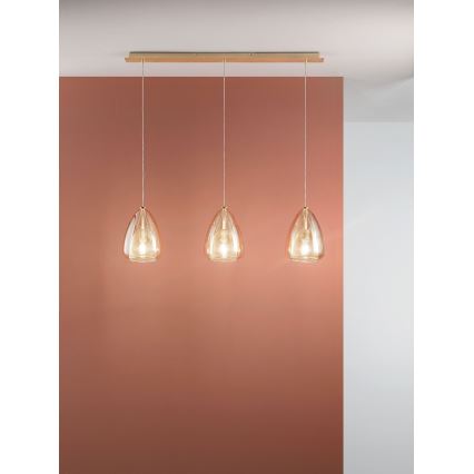 Fabas Luce 3673-48-125 - Hängeleuchte an Schnur BRITTON 3xE27/40W/230V golden