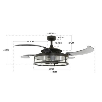 FANAWAY 212927 - LED-Deckenventilator CLASSIC 3xE27/4W/230V schwarz Ø 112 cm + Fernbedienung