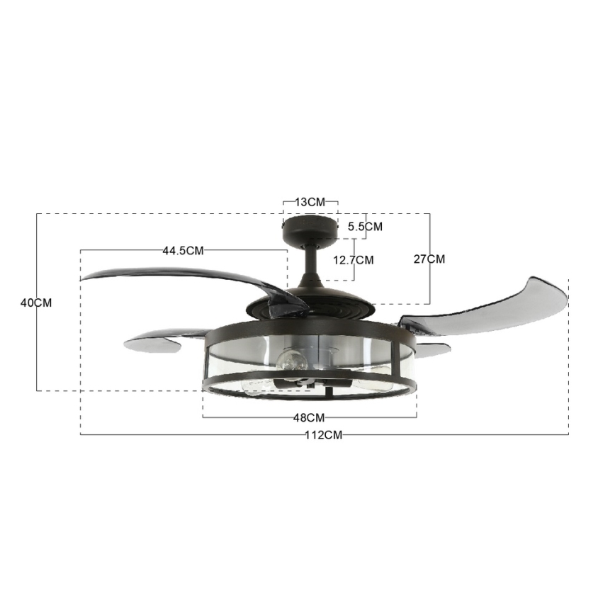 FANAWAY 212927 - LED-Deckenventilator CLASSIC 3xE27/4W/230V schwarz Ø 112 cm + Fernbedienung