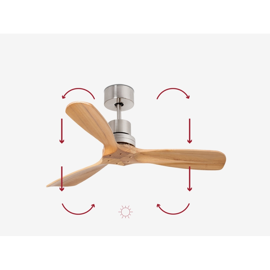 FARO 33509DC - Deckenventilator MINI LANTAU matt Chrom/Holz d 107 cm + Fernbedienung