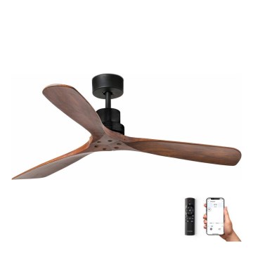 FARO 33516DCWP - Deckenventilator LANTAU L schwarz/braun d 132 cm SMART + Fernbedienung