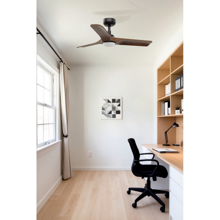 FARO 33806-1TW - Dimmbarer LED-Deckenventilator HEYWOOD S LED/10W/230V 2700/4000/6000K Holz/schwarz d 90 cm + Fernbedienung