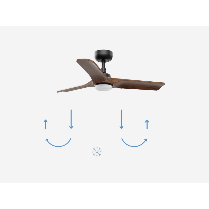 FARO 33806-1TW - Dimmbarer LED-Deckenventilator HEYWOOD S LED/10W/230V 2700/4000/6000K Holz/schwarz d 90 cm + Fernbedienung